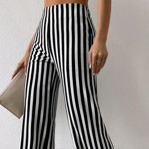 Privé High Waist Vertical Striped Flare Leg Pants